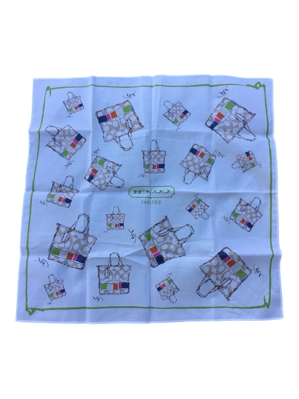 Coach White Square Scarf Ponytail Wrap Handkerchief Scarf New